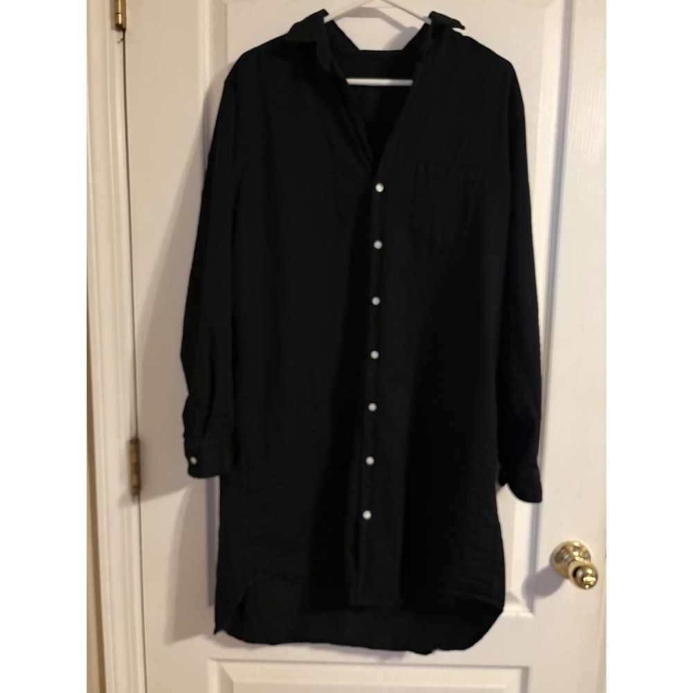 Frank & Eileen Mary Shirt Dress Womens L Black Excellent Cotton Long Sleeve